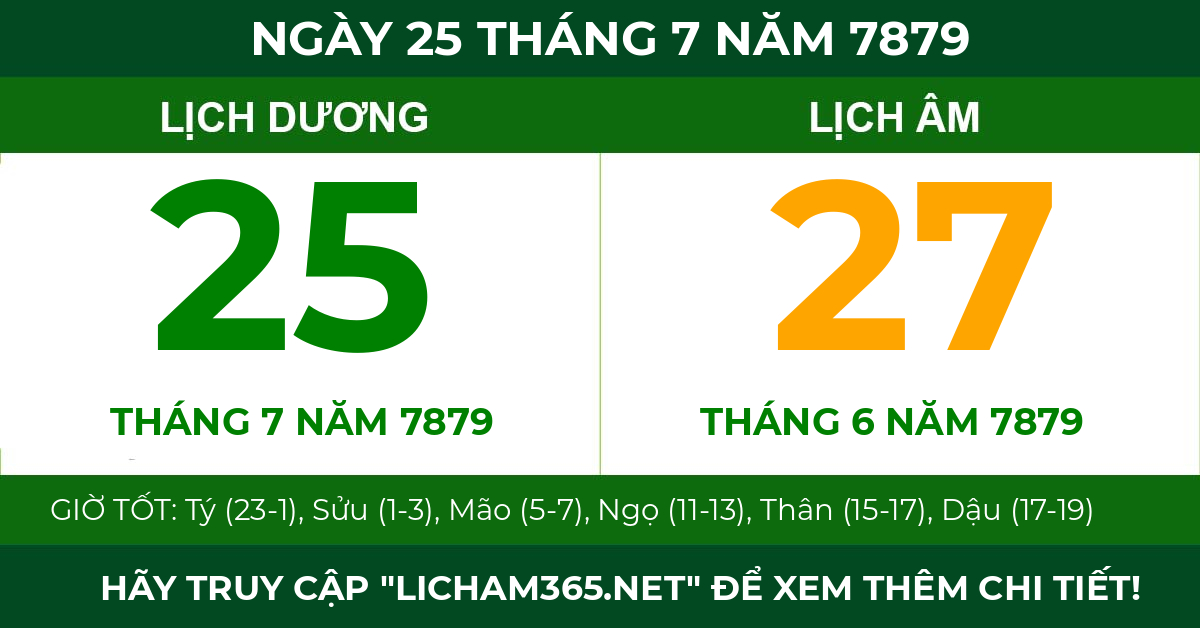 lịch âm ngày 25 tháng 7 năm 7879