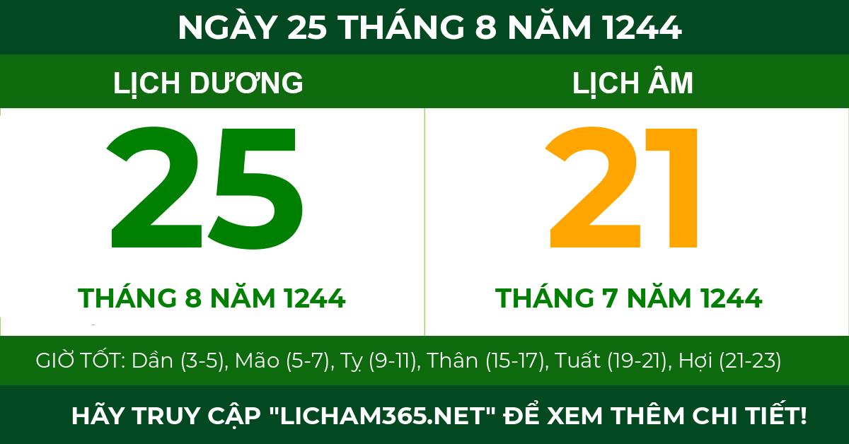 lịch âm ngày 25 tháng 8 năm 1244