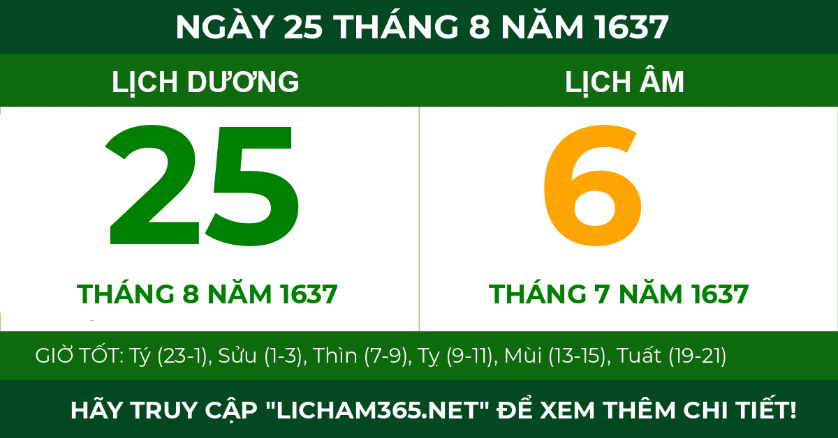 lịch âm ngày 25 tháng 8 năm 1637