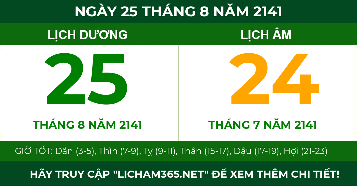 lịch âm ngày 25 tháng 8 năm 2141
