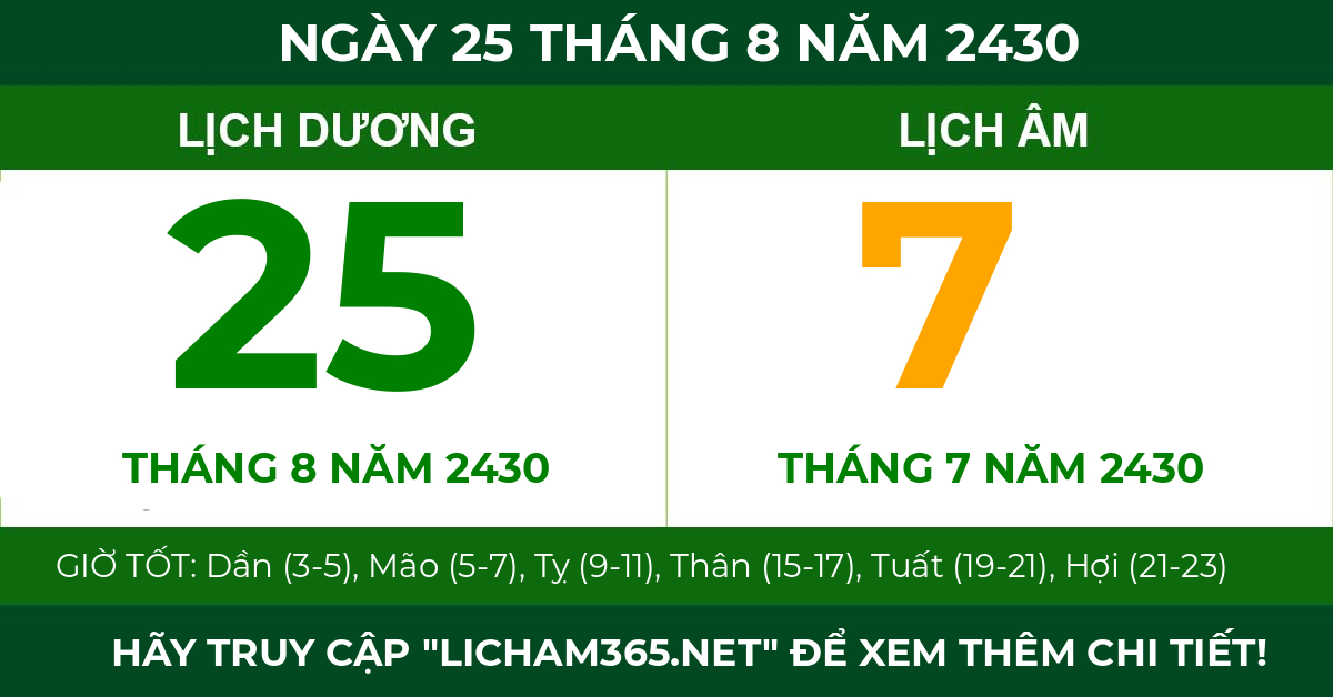 lịch âm ngày 25 tháng 8 năm 2430
