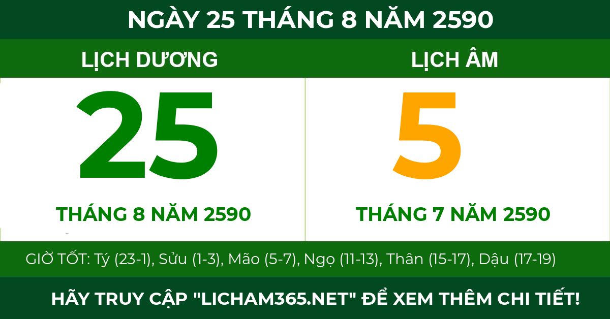 lịch âm ngày 25 tháng 8 năm 2590
