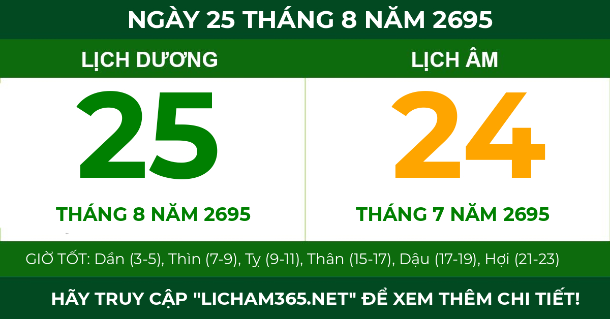 lịch âm ngày 25 tháng 8 năm 2695