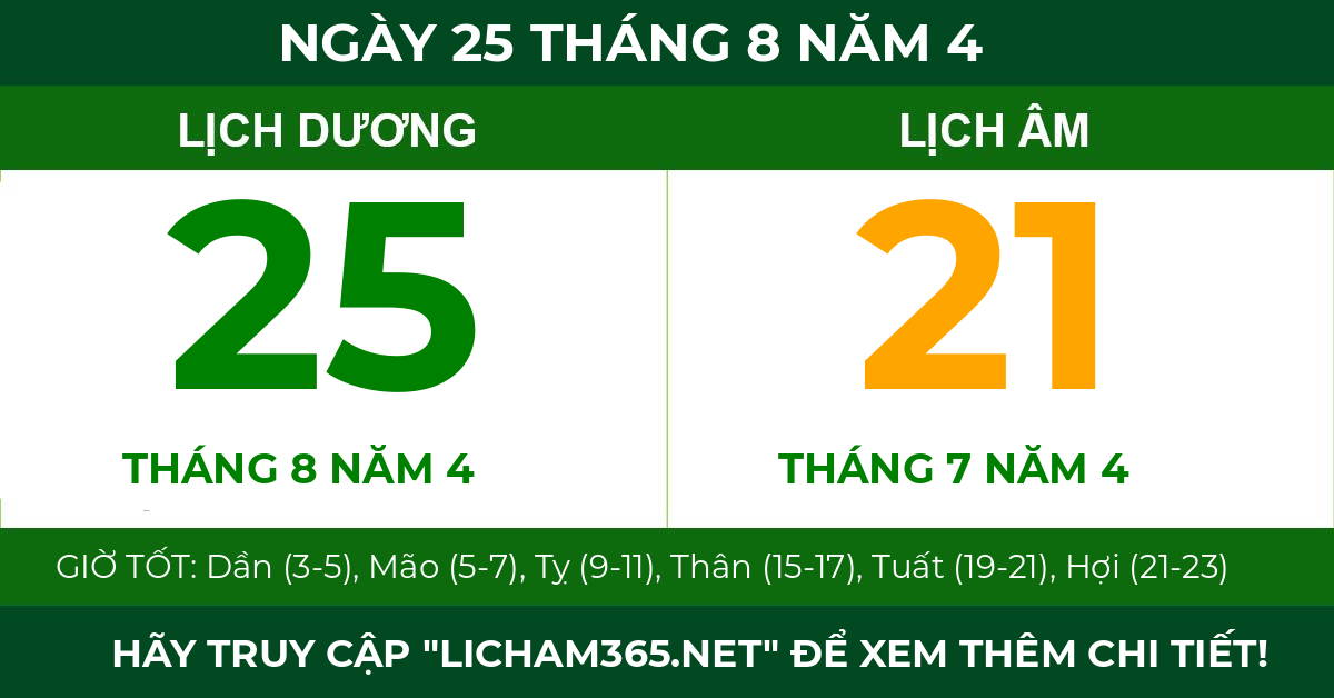 lịch âm ngày 25 tháng 8 năm 4