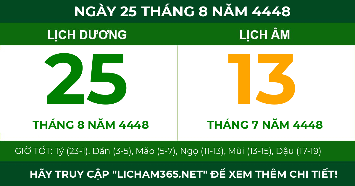 lịch âm ngày 25 tháng 8 năm 4448