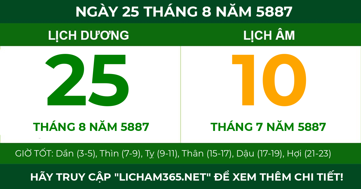 lịch âm ngày 25 tháng 8 năm 5887