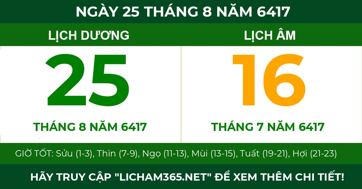 lịch âm ngày 25 tháng 8 năm 6417