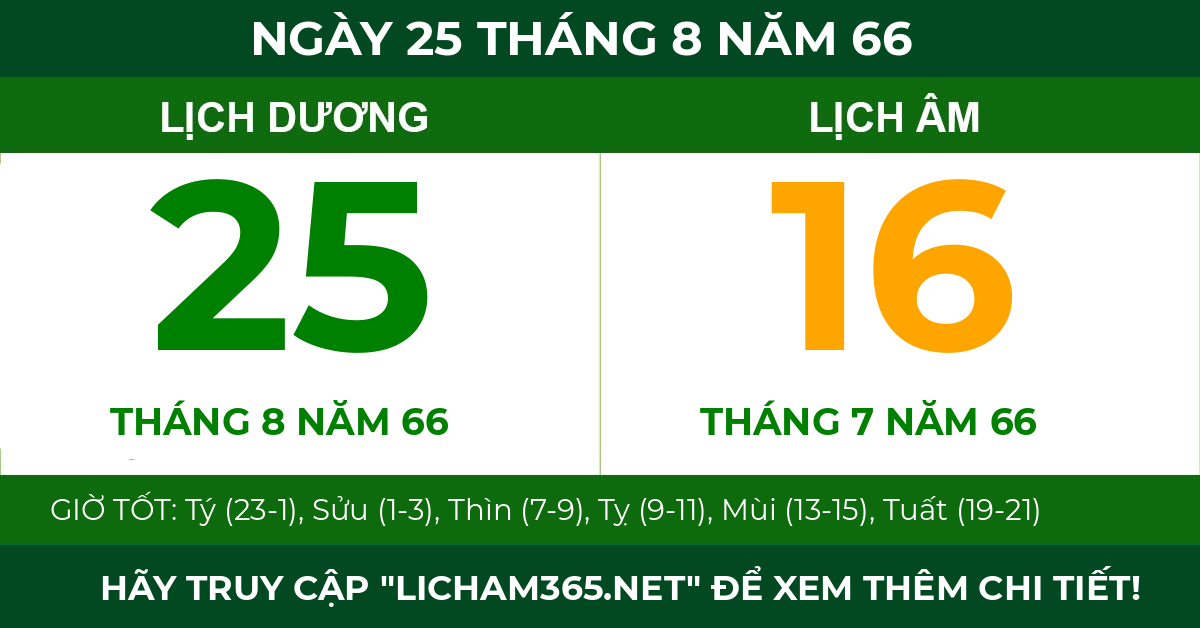 lịch âm ngày 25 tháng 8 năm 66