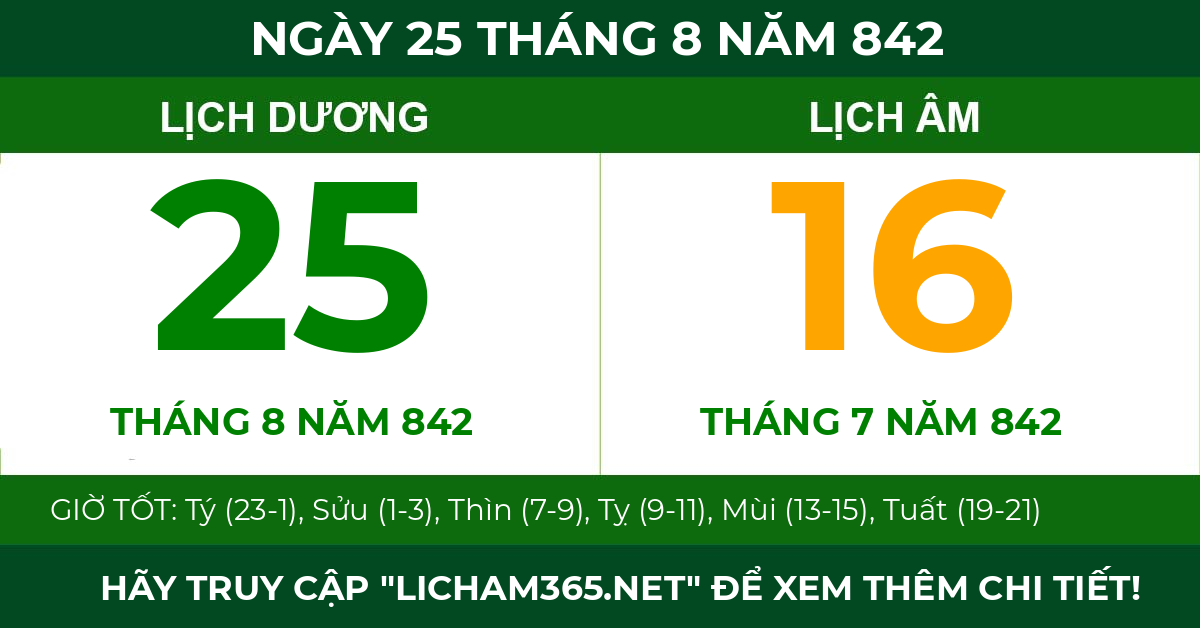 lịch âm ngày 25 tháng 8 năm 842