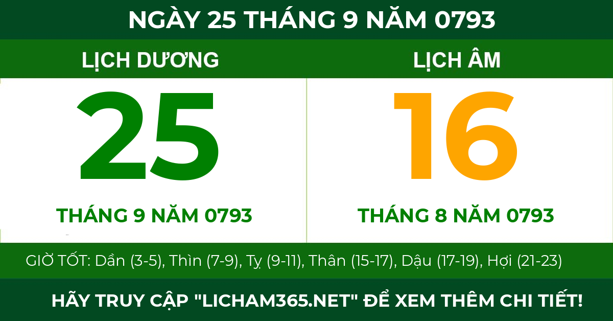 lịch âm ngày 25 tháng 9 năm 0793