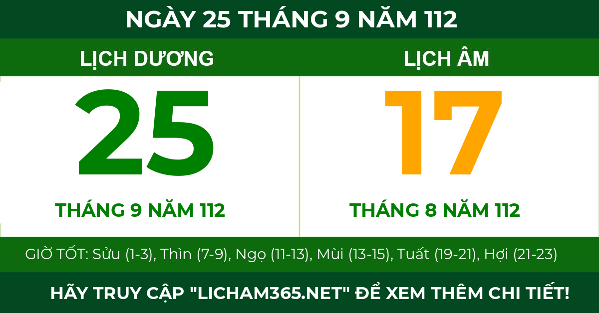 lịch âm ngày 25 tháng 9 năm 112