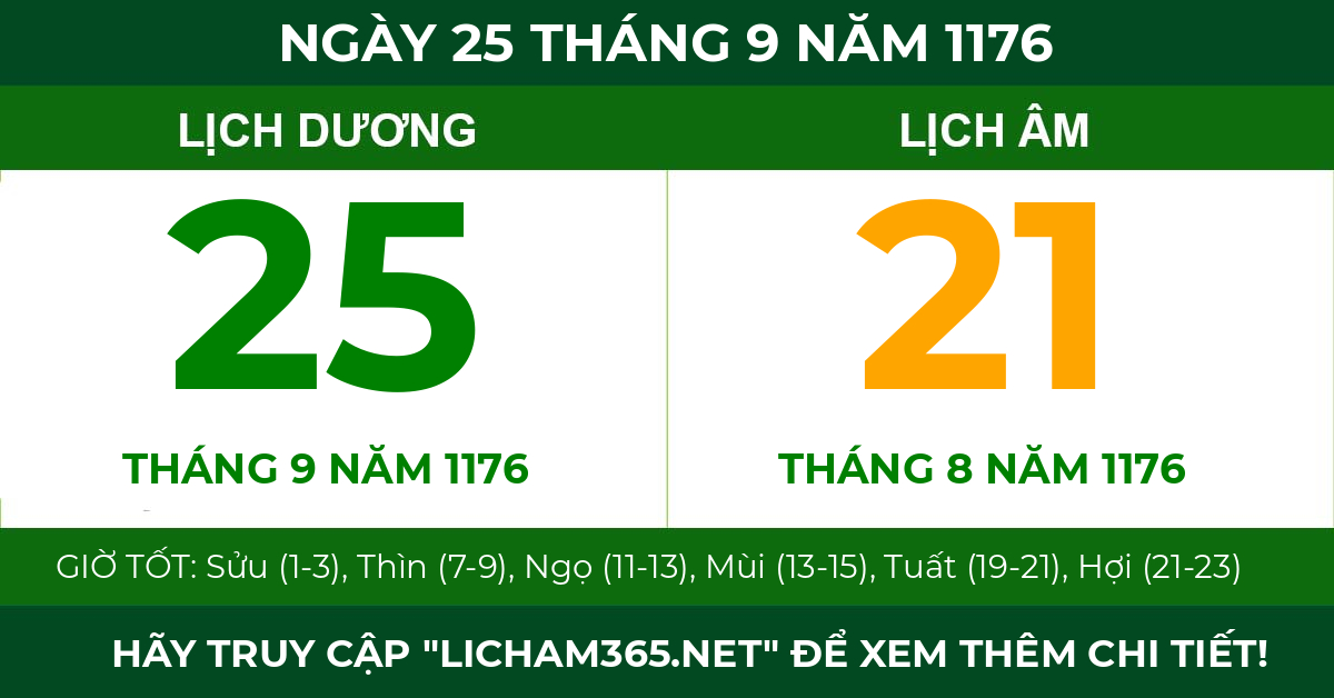 lịch âm ngày 25 tháng 9 năm 1176