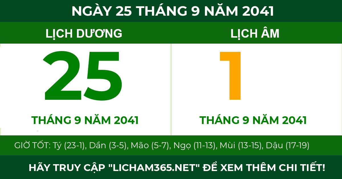 lịch âm ngày 25 tháng 9 năm 2041