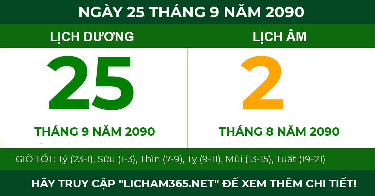 lịch âm ngày 25 tháng 9 năm 2090