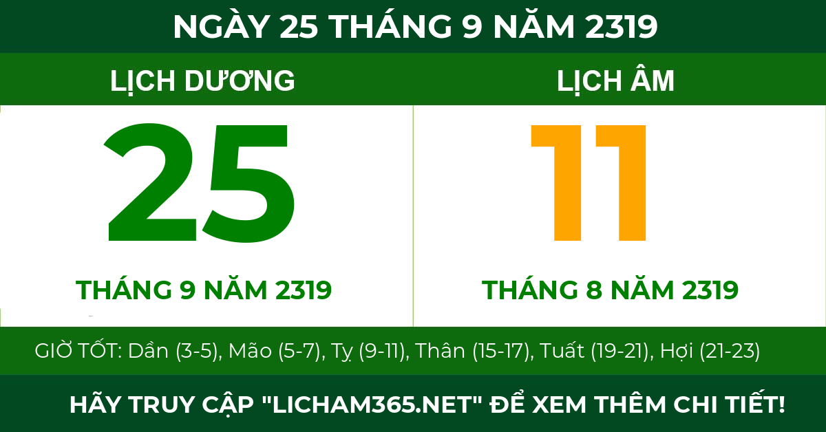 lịch âm ngày 25 tháng 9 năm 2319
