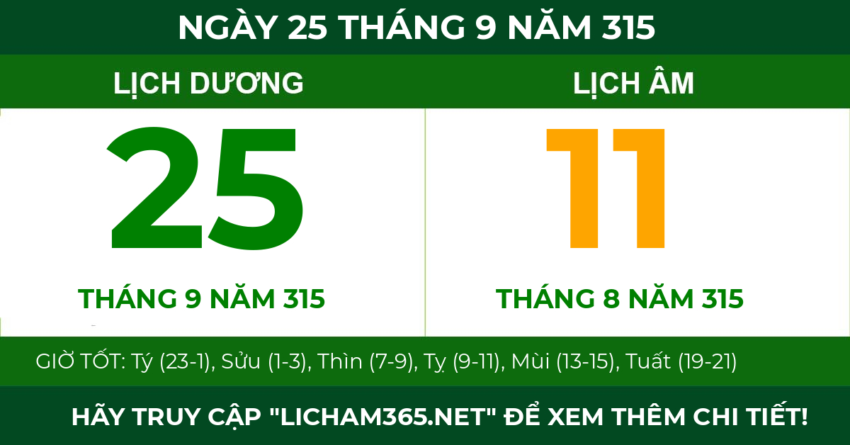 lịch âm ngày 25 tháng 9 năm 315