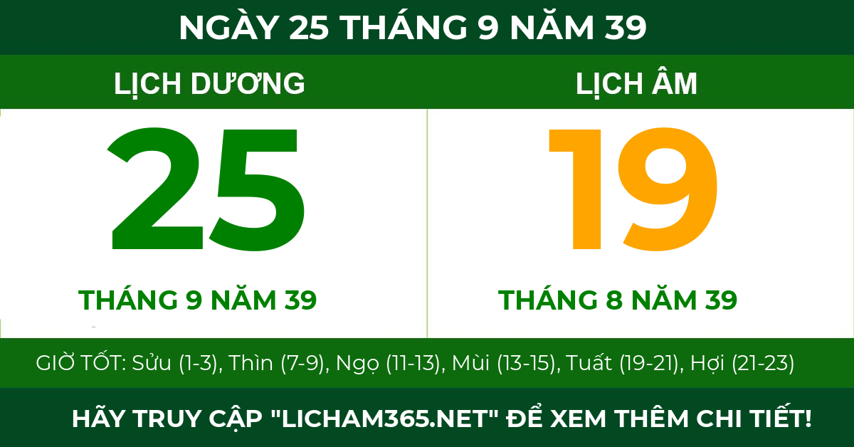 lịch âm ngày 25 tháng 9 năm 39
