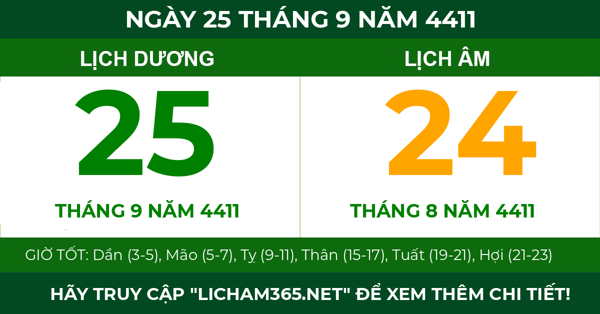 lịch âm ngày 25 tháng 9 năm 4411