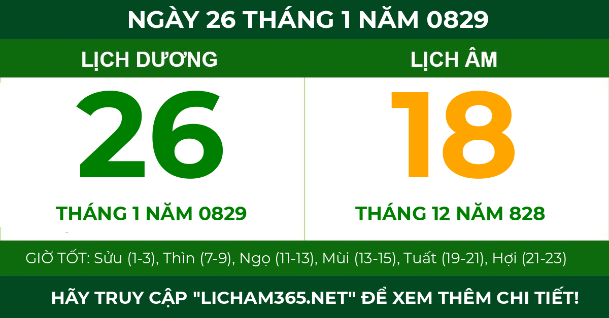 lịch âm ngày 26 tháng 1 năm 0829