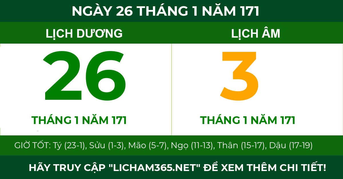 lịch âm ngày 26 tháng 1 năm 171