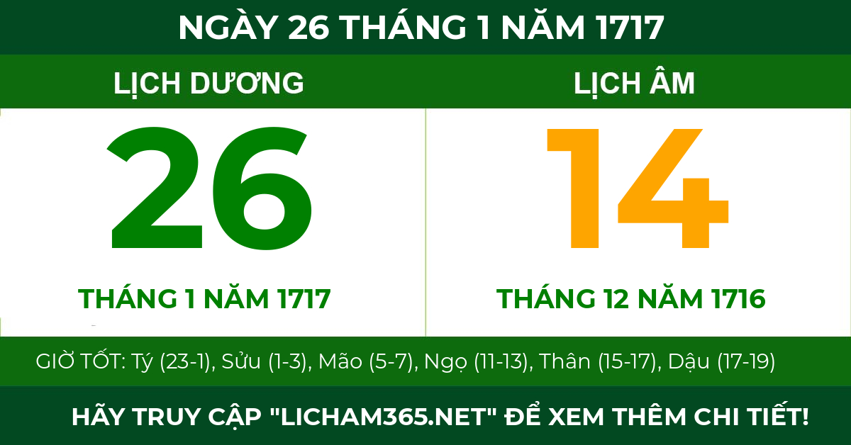 lịch âm ngày 26 tháng 1 năm 1717