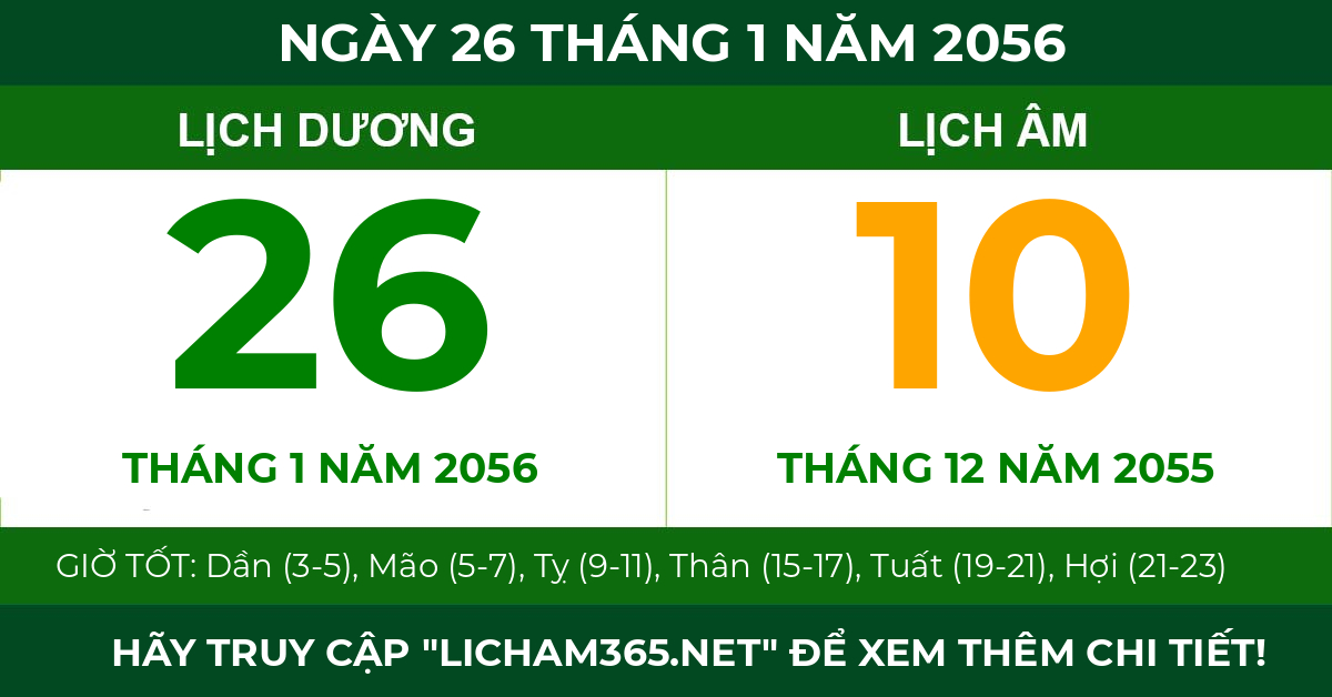 lịch âm ngày 26 tháng 1 năm 2056