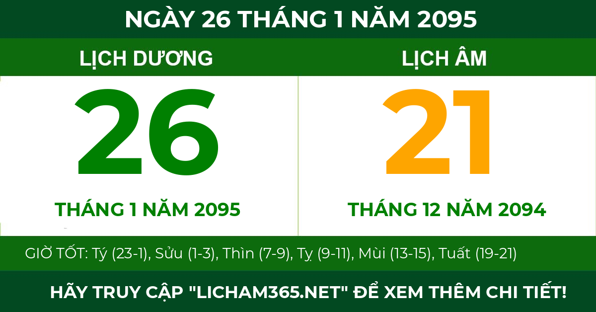lịch âm ngày 26 tháng 1 năm 2095