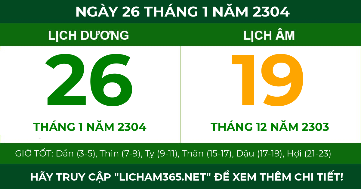 lịch âm ngày 26 tháng 1 năm 2304