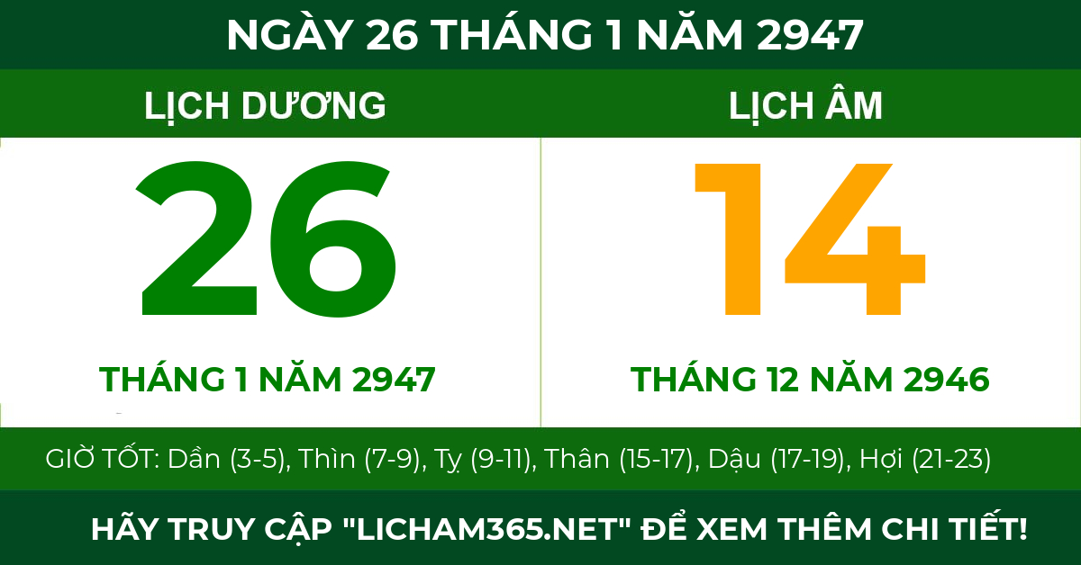 lịch âm ngày 26 tháng 1 năm 2947