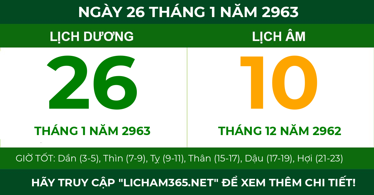 lịch âm ngày 26 tháng 1 năm 2963