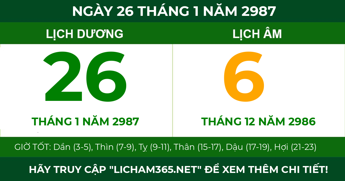 lịch âm ngày 26 tháng 1 năm 2987
