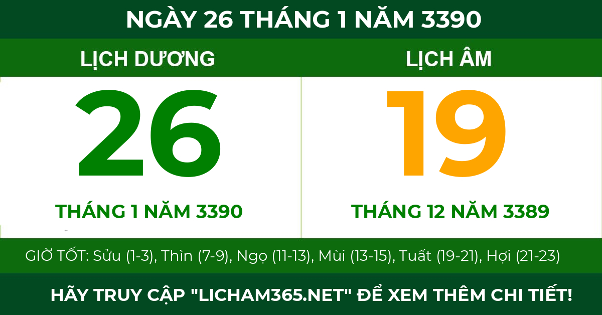 lịch âm ngày 26 tháng 1 năm 3390