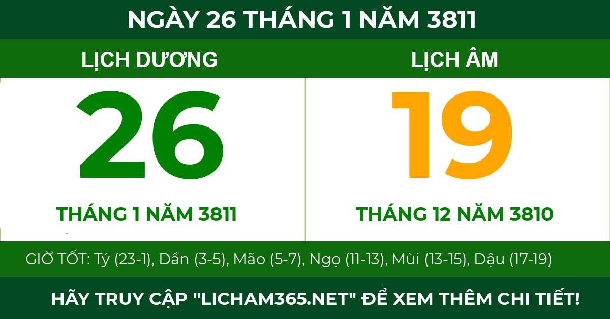 lịch âm ngày 26 tháng 1 năm 3811