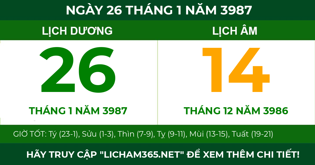 lịch âm ngày 26 tháng 1 năm 3987