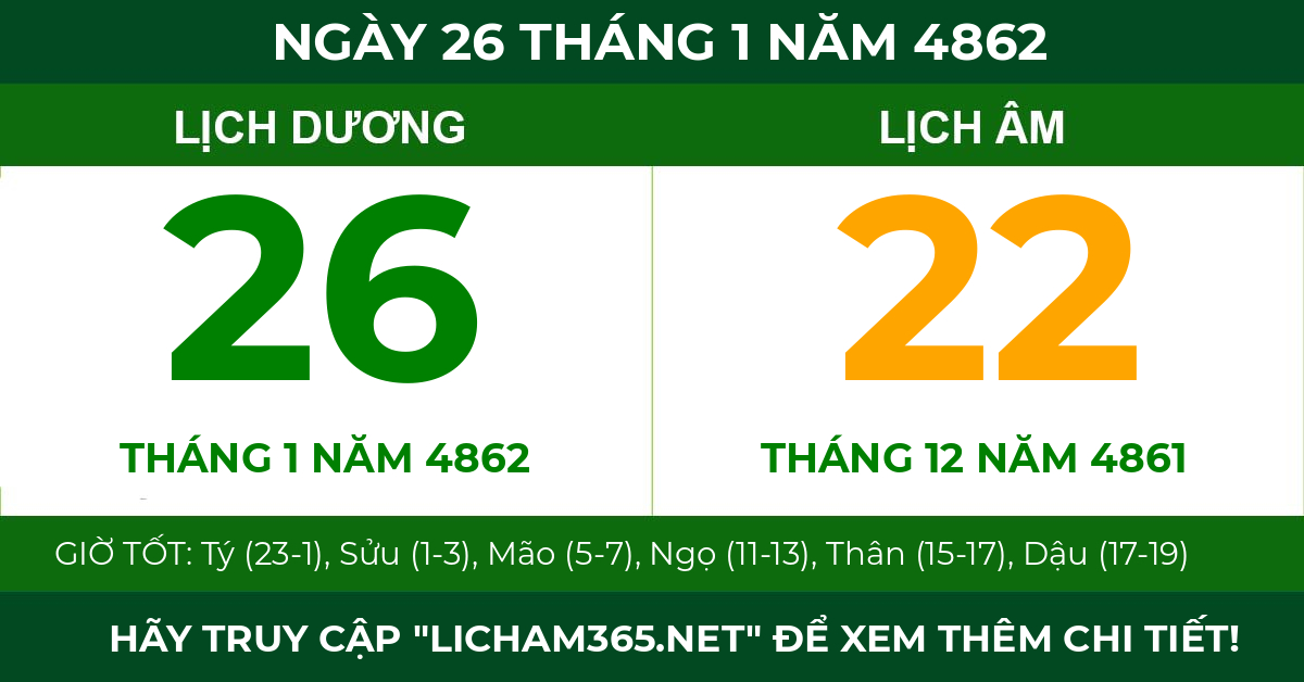lịch âm ngày 26 tháng 1 năm 4862