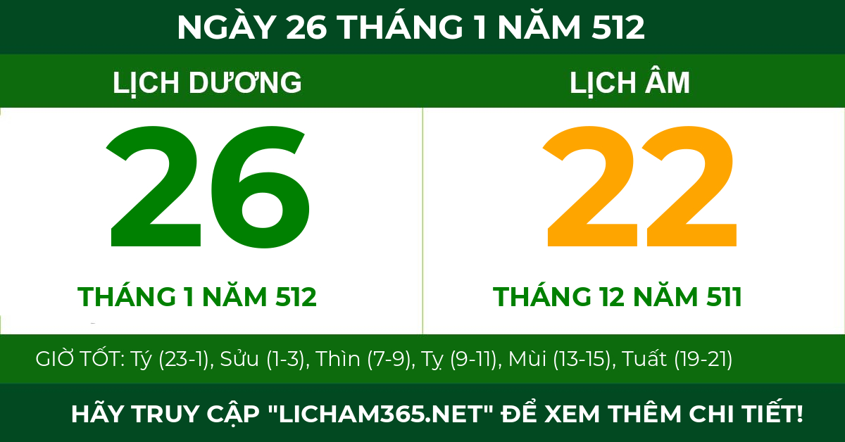 lịch âm ngày 26 tháng 1 năm 512
