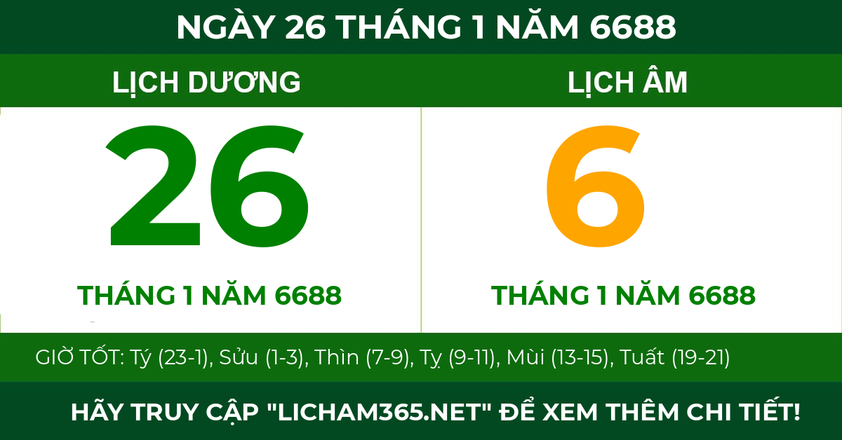 lịch âm ngày 26 tháng 1 năm 6688