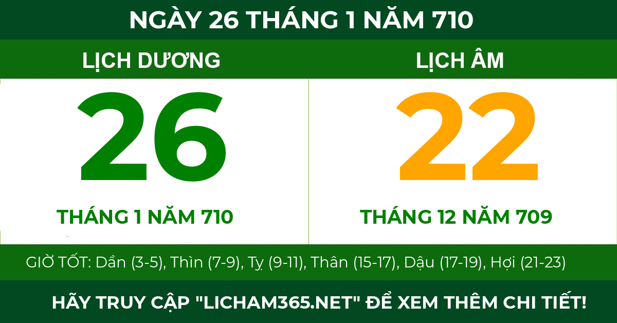 lịch âm ngày 26 tháng 1 năm 710