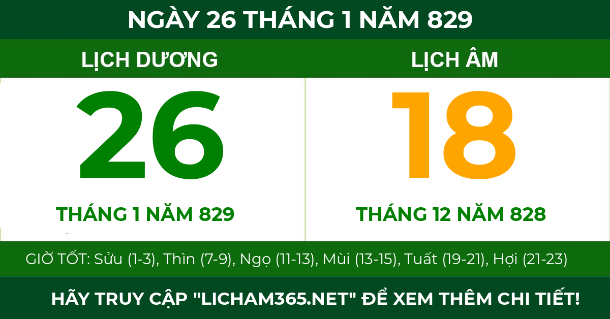 lịch âm ngày 26 tháng 1 năm 829