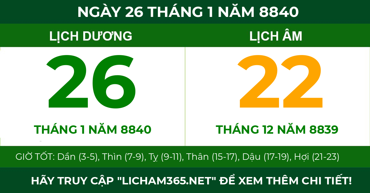 lịch âm ngày 26 tháng 1 năm 8840