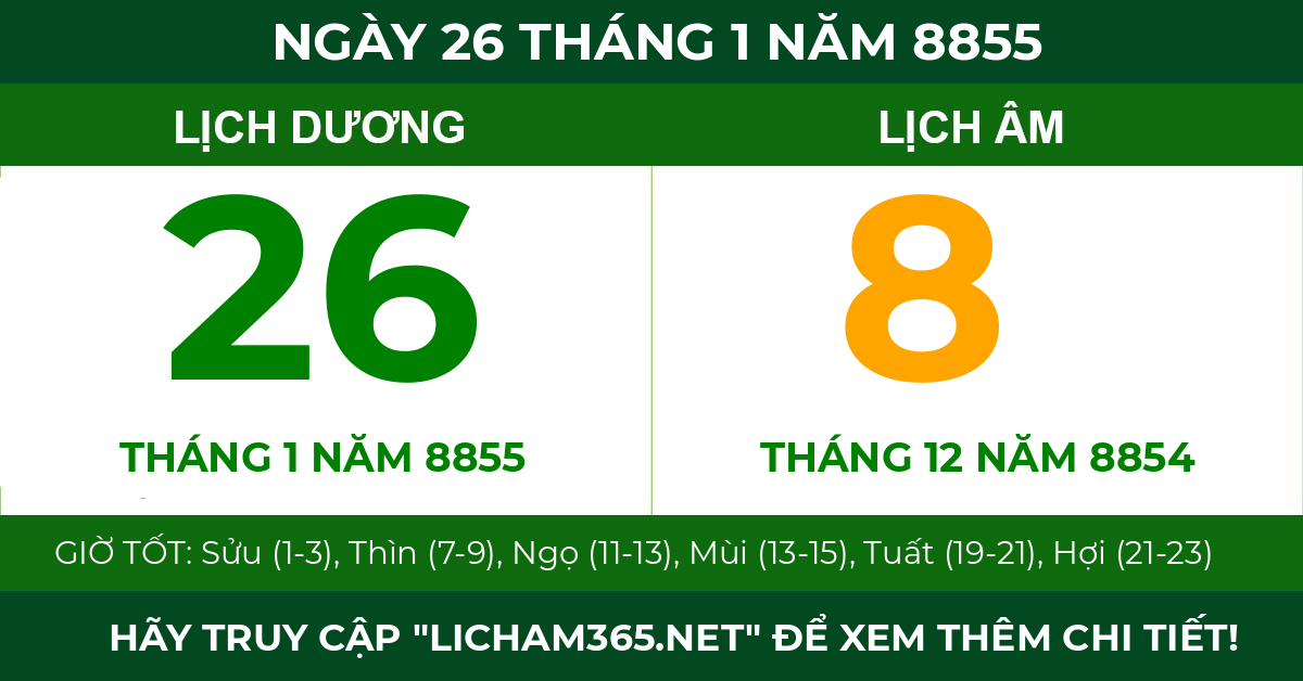 lịch âm ngày 26 tháng 1 năm 8855