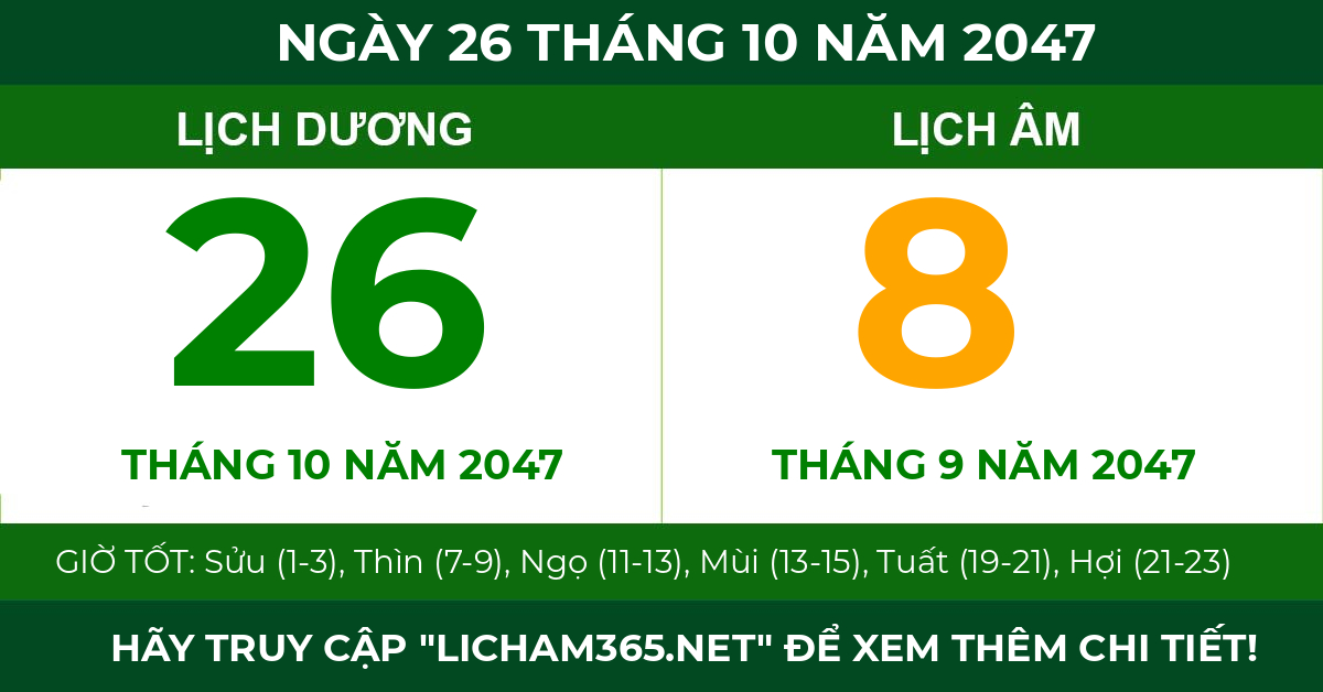 lịch âm ngày 26 tháng 10 năm 2047