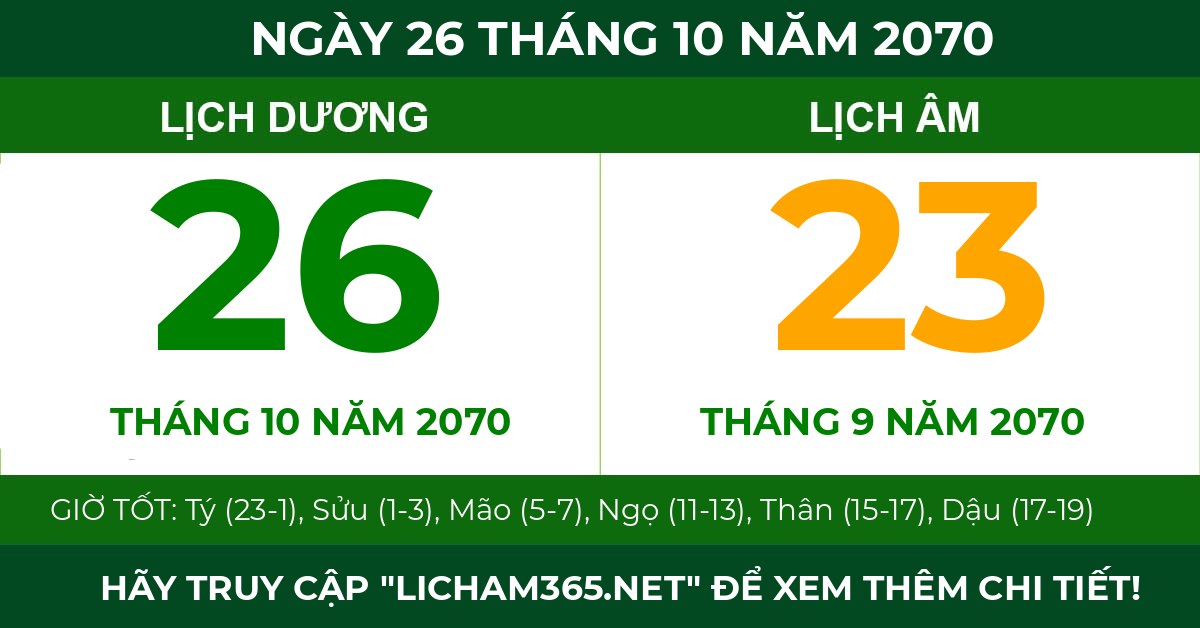 lịch âm ngày 26 tháng 10 năm 2070