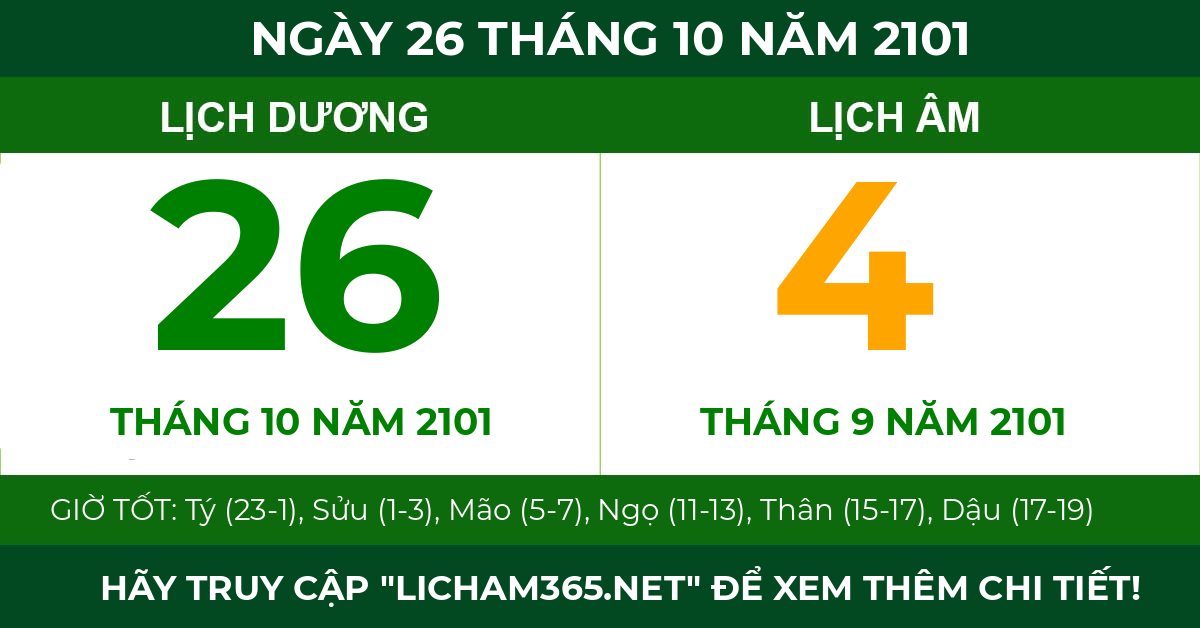 lịch âm ngày 26 tháng 10 năm 2101