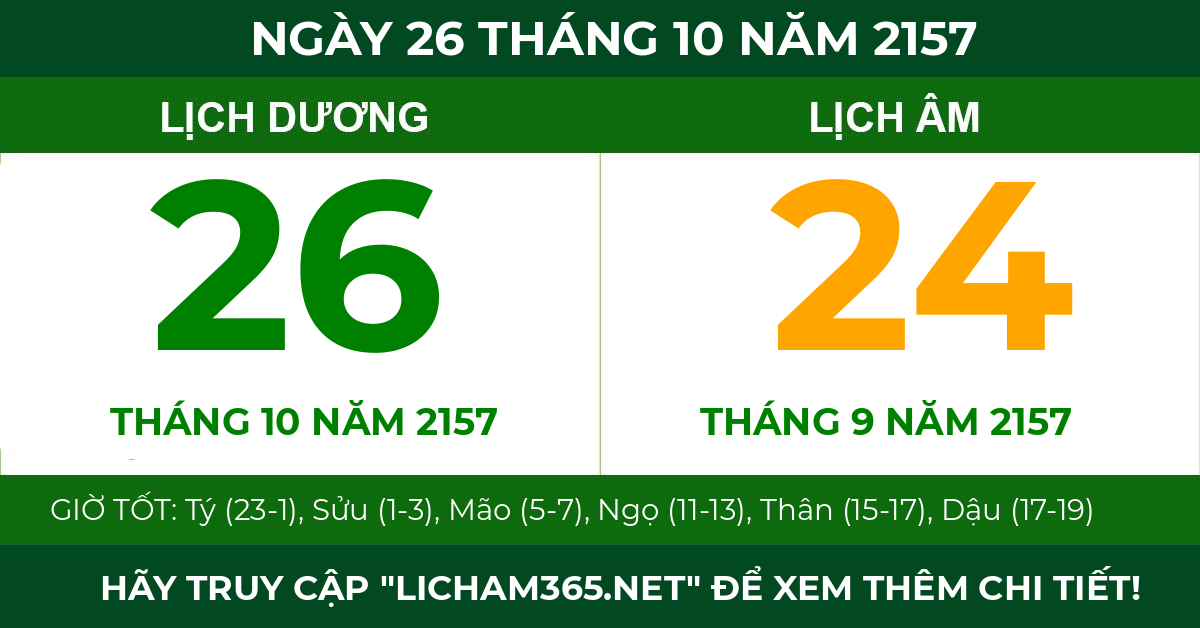 lịch âm ngày 26 tháng 10 năm 2157
