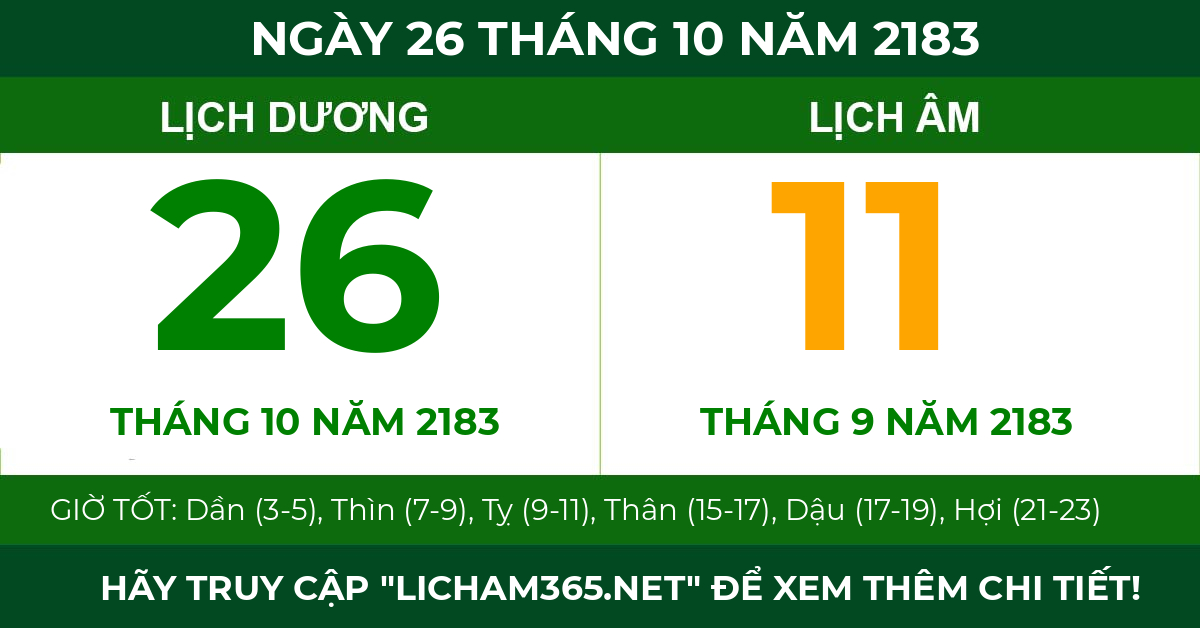 lịch âm ngày 26 tháng 10 năm 2183