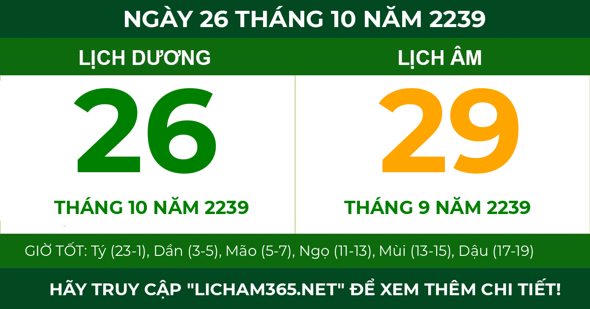 lịch âm ngày 26 tháng 10 năm 2239