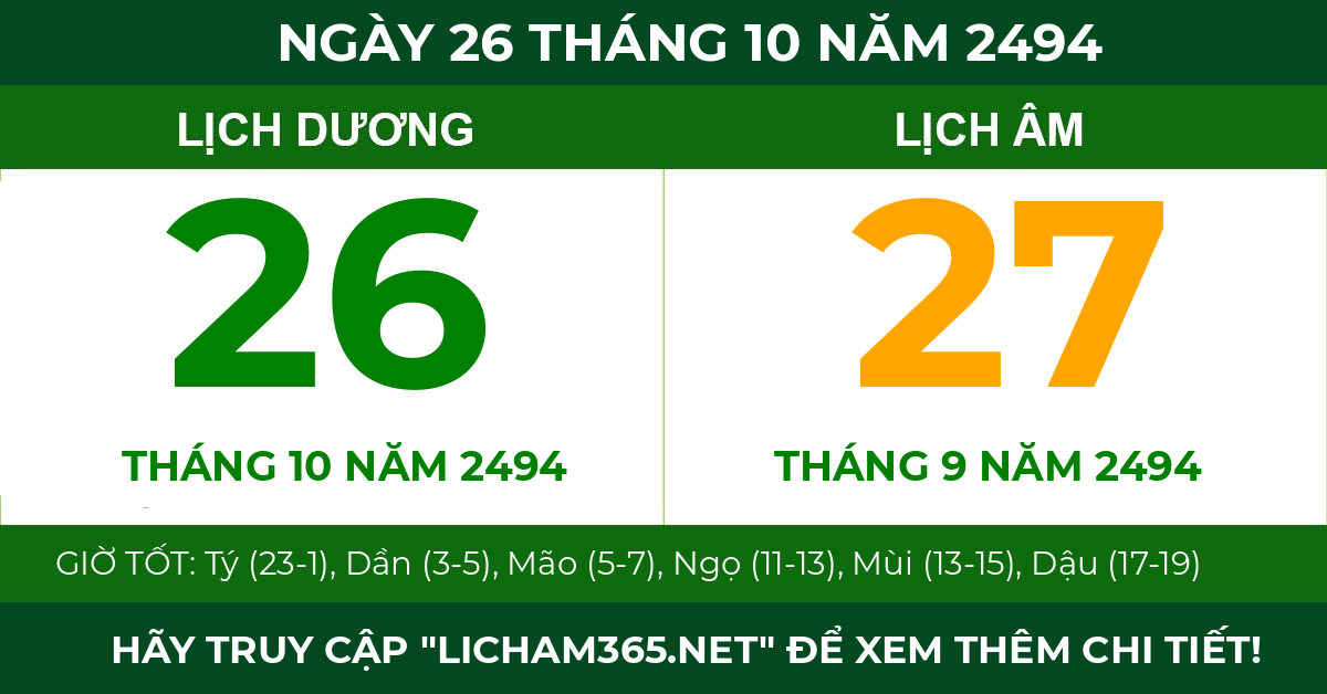lịch âm ngày 26 tháng 10 năm 2494