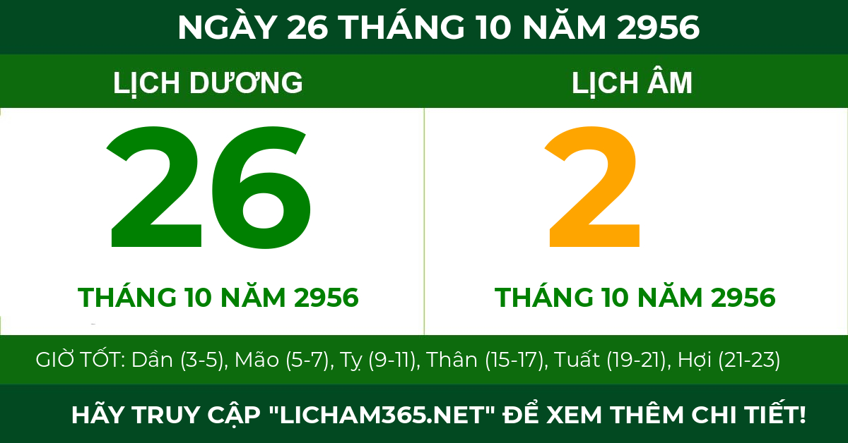 lịch âm ngày 26 tháng 10 năm 2956