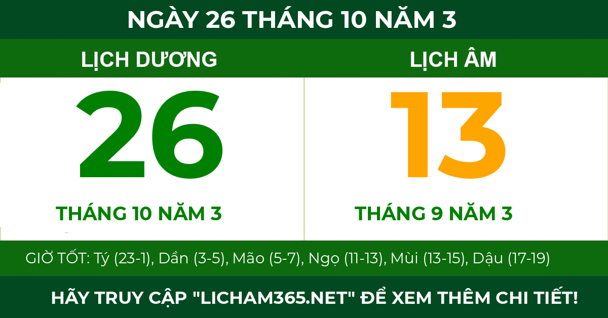lịch âm ngày 26 tháng 10 năm 3